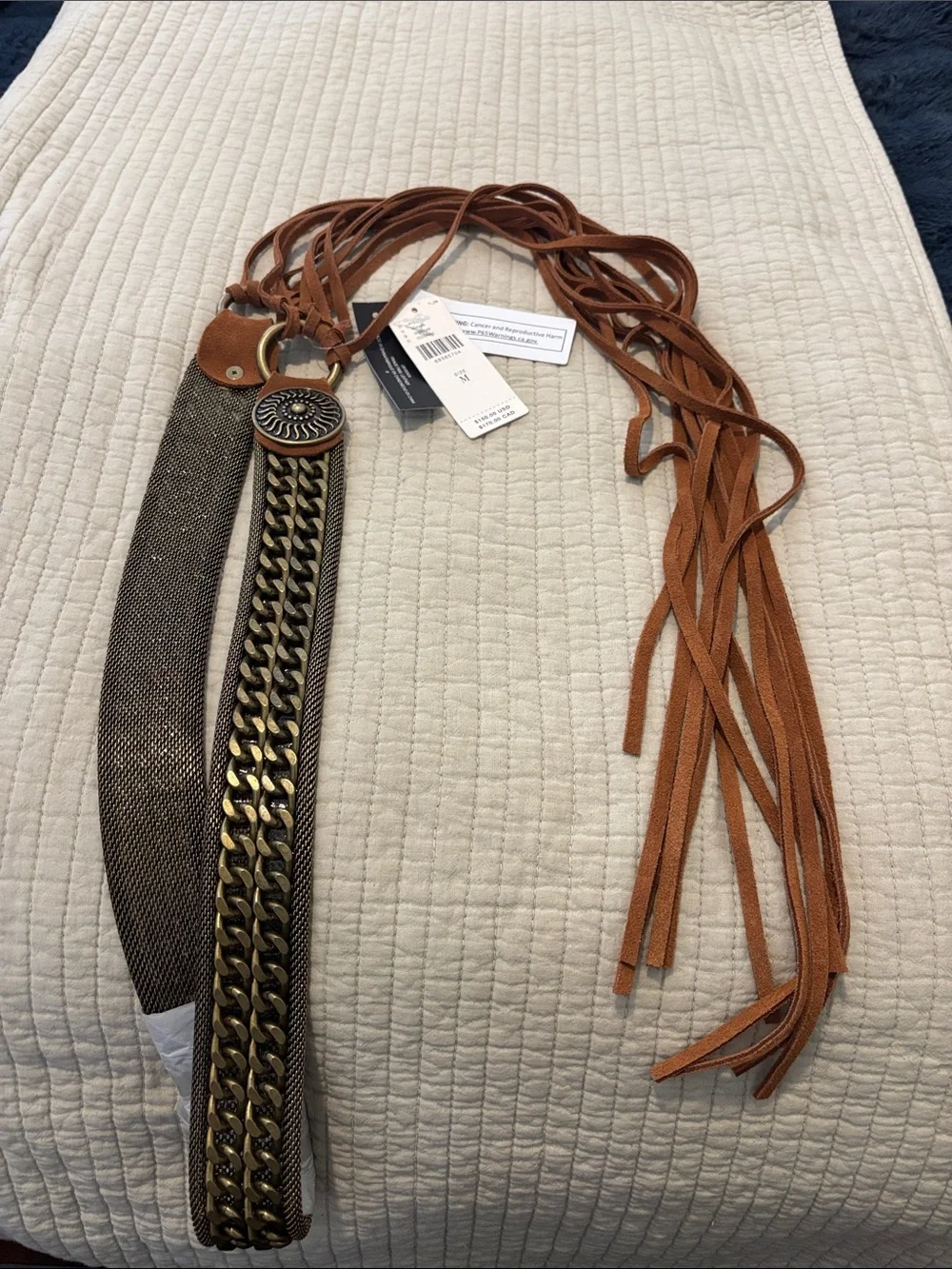 Anthropologie Brown Fringe & Chain Waist Belt